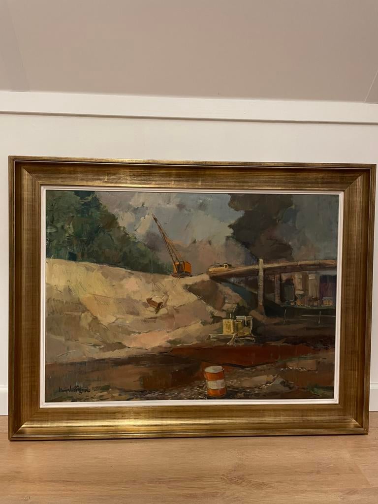 Joop Mijsbergen NL | De Werf | olieverf op doek | 1980-1990, Antiek en Kunst, Kunst | Schilderijen | Klassiek, Ophalen