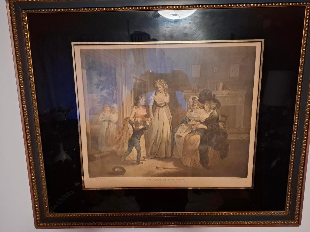 Prent “A Visit to the Boarding School” – Lijst 7764 cm, Antiek en Kunst, Kunst | Etsen en Gravures, Ophalen