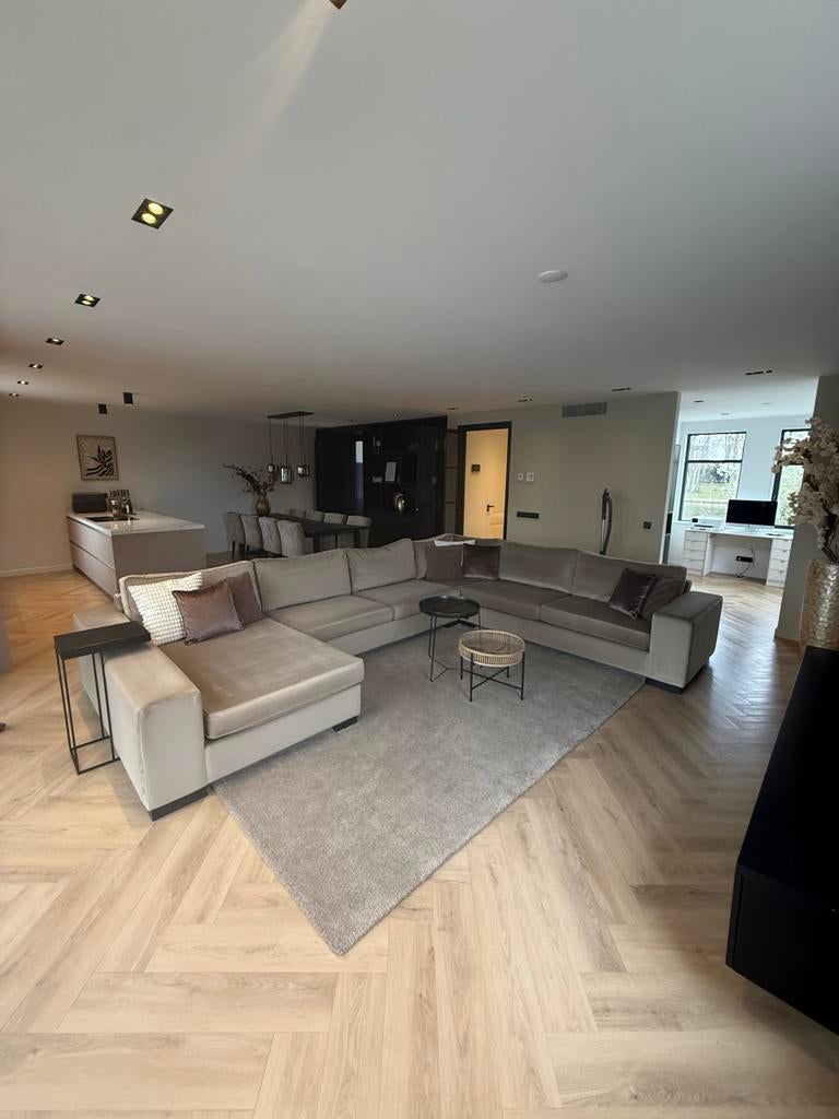 Grote beige hoekbank, Ophalen, Gebruikt, Hoekbank, 300 cm of meer