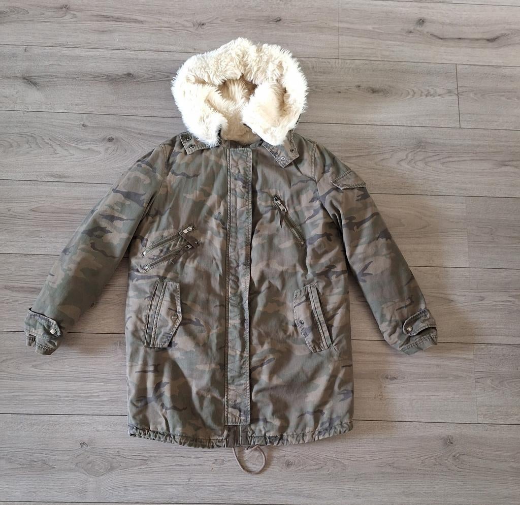 Zara parka jas camouflage S 36 teddy, Zara, Ophalen of Verzenden, Zo goed als nieuw, Maat 36 (S)