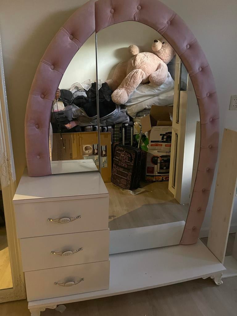 Kaptafel met spiegel en lades, Ophalen, Gebruikt, 50 tot 100 cm, 150 tot 200 cm