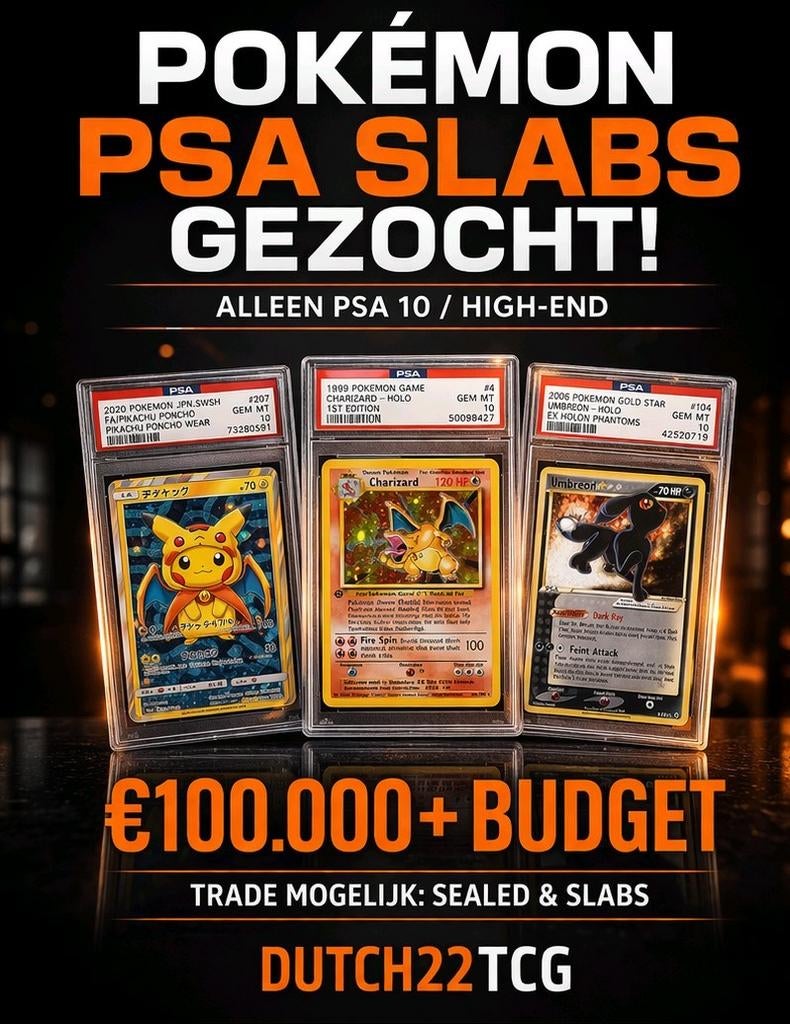 Wij zoeken vooral Poncho's en High-end slabs PSA10, Ophalen of Verzenden, Nieuw, Meerdere kaarten, Foil