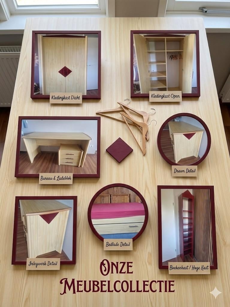 Complete Slaapkamer Set – Houtlook met Rode Details (Onbesch, Ophalen, Zo goed als nieuw