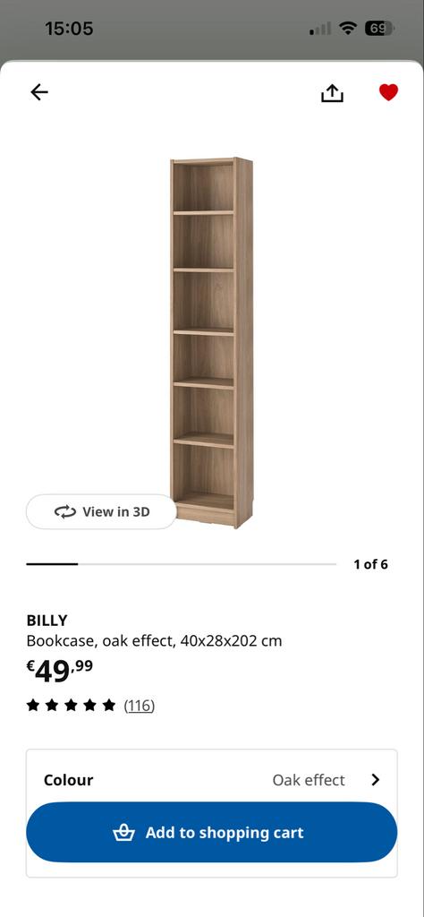 New IKEA BILLY bookcase, Huis en Inrichting, Kasten | Boekenkasten, Ophalen, Met plank(en), Minder dan 50 cm, 200 cm of meer