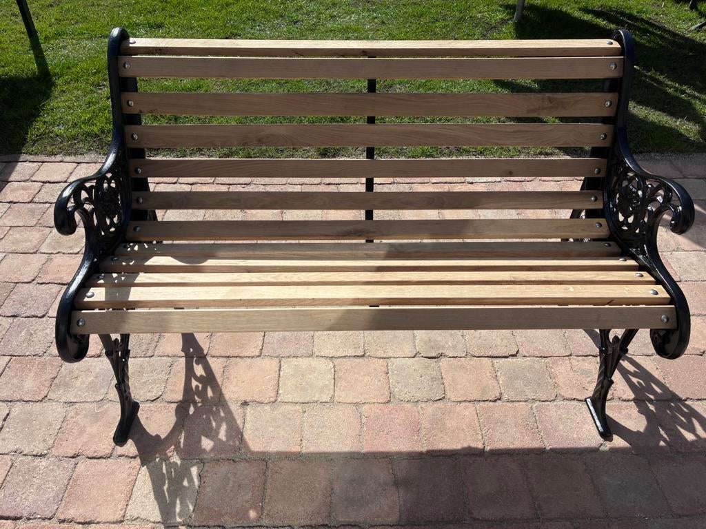 Tuinbank gietijzer (Nieuw onbehandeld eiken), Tuin en Terras, Tuinbanken, Ophalen, Zo goed als nieuw, Metaal