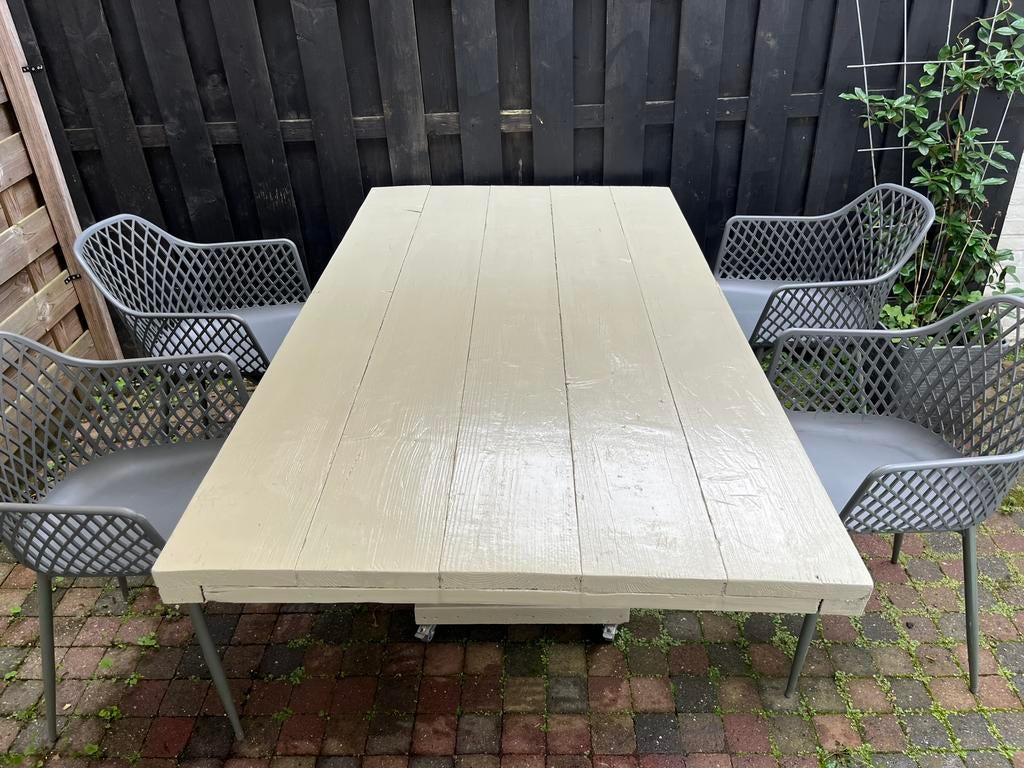 Tuinset tafel + 4 stoelen, Ophalen, Zo goed als nieuw, Rechthoekig, Hout