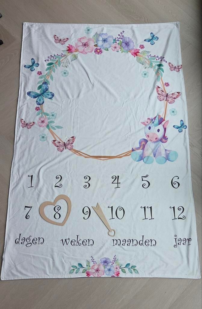 Mijlpaal deken baby tweezijdig (leeftijd + mijlpalen), Ophalen of Verzenden, Zo goed als nieuw, Kraamcadeau