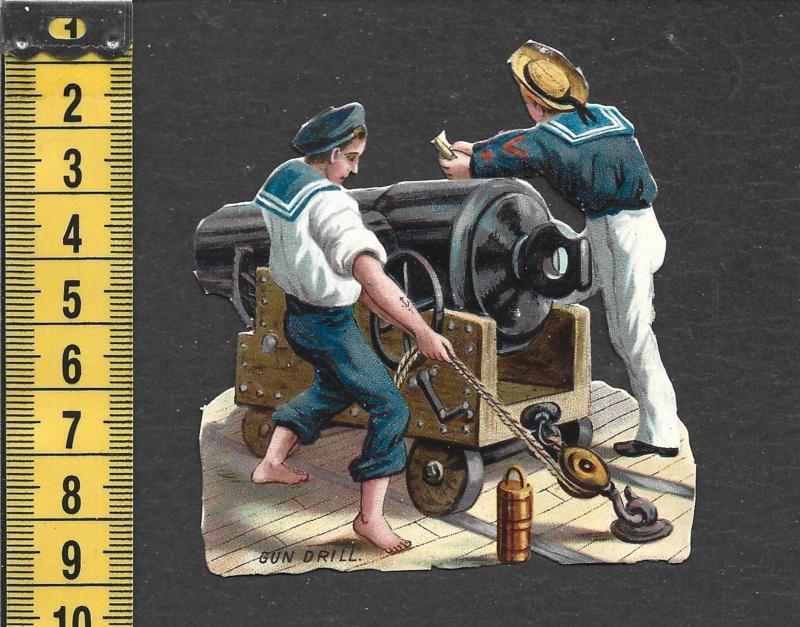 Matrozen oefenen met scheepskanon antiek poezieplaatje(781), Ophalen of Verzenden
