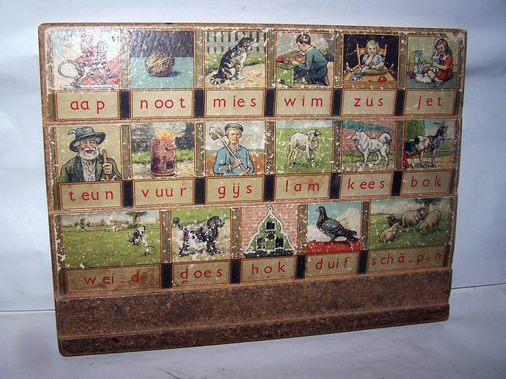 Antiek aap-noot-mies leesplankje. Igs., Ophalen of Verzenden