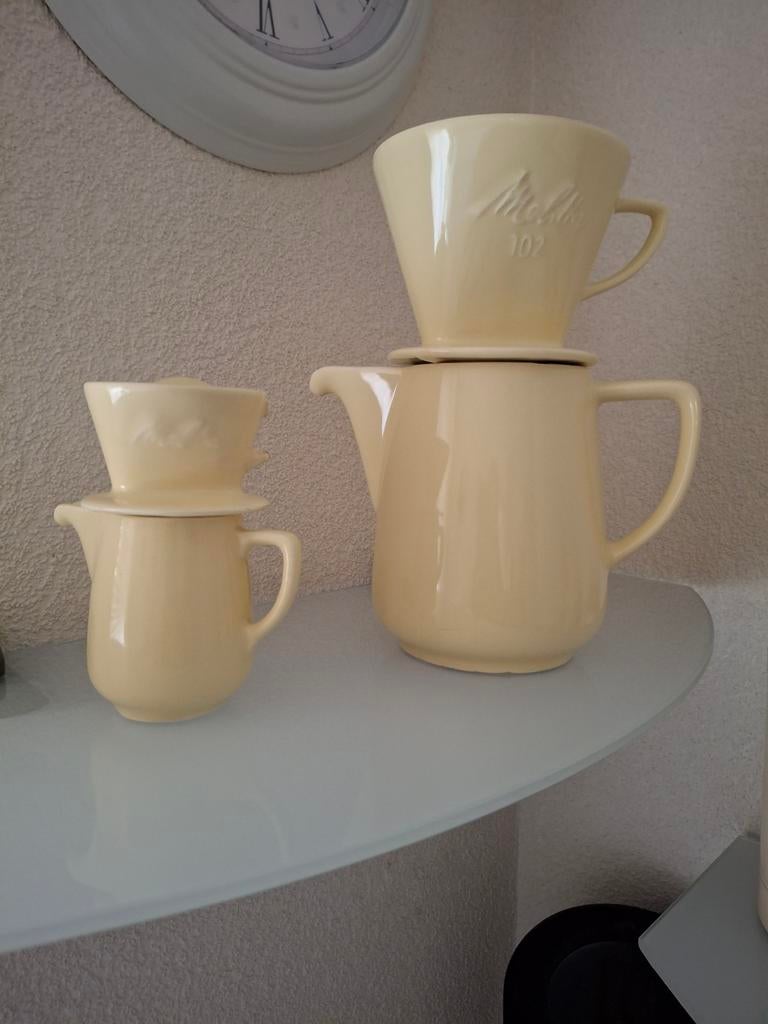 Vintage Melitta koffieset 102 + klein model – jaren 70, Gebruikt, Keramiek, Overige typen, Ophalen of Verzenden