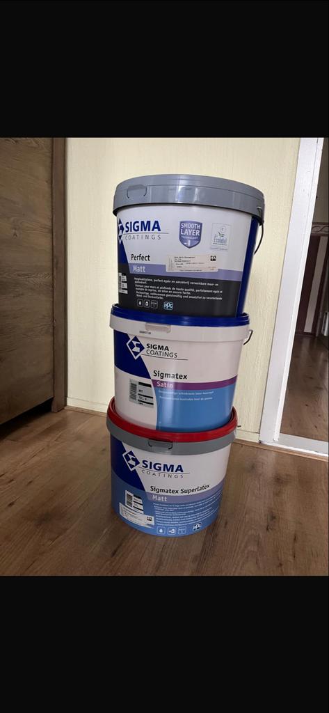 Verschillende emmers Sigma verf, Doe-het-zelf en Verbouw, Verf, Beits en Lak, Gebruikt, 5 tot 10 liter, Wit, Ophalen of Verzenden