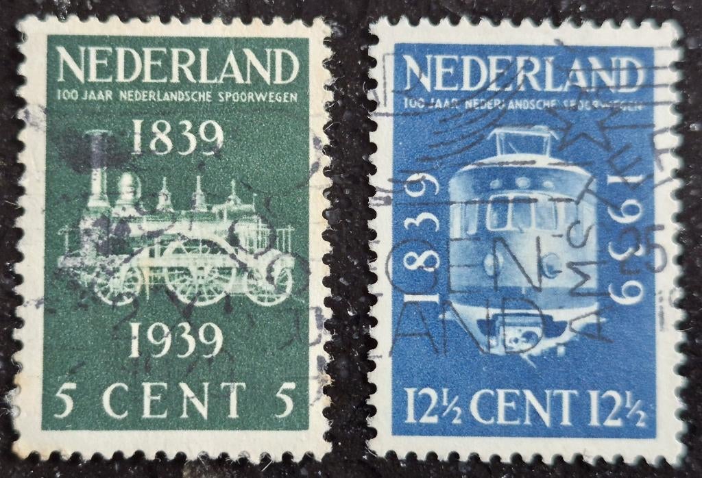 POSTZEGELS NED. 1939 100 JR SPOORWEGEN NEDERLAND, Postzegels en Munten, Verzenden, T/m 1940, Gestempeld