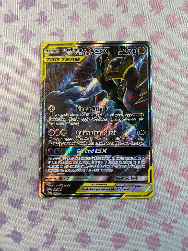 POKEMON GARCHOMP & GIRATINA GX SM 193 TAG TEAM GD, Ophalen of Verzenden, Zo goed als nieuw