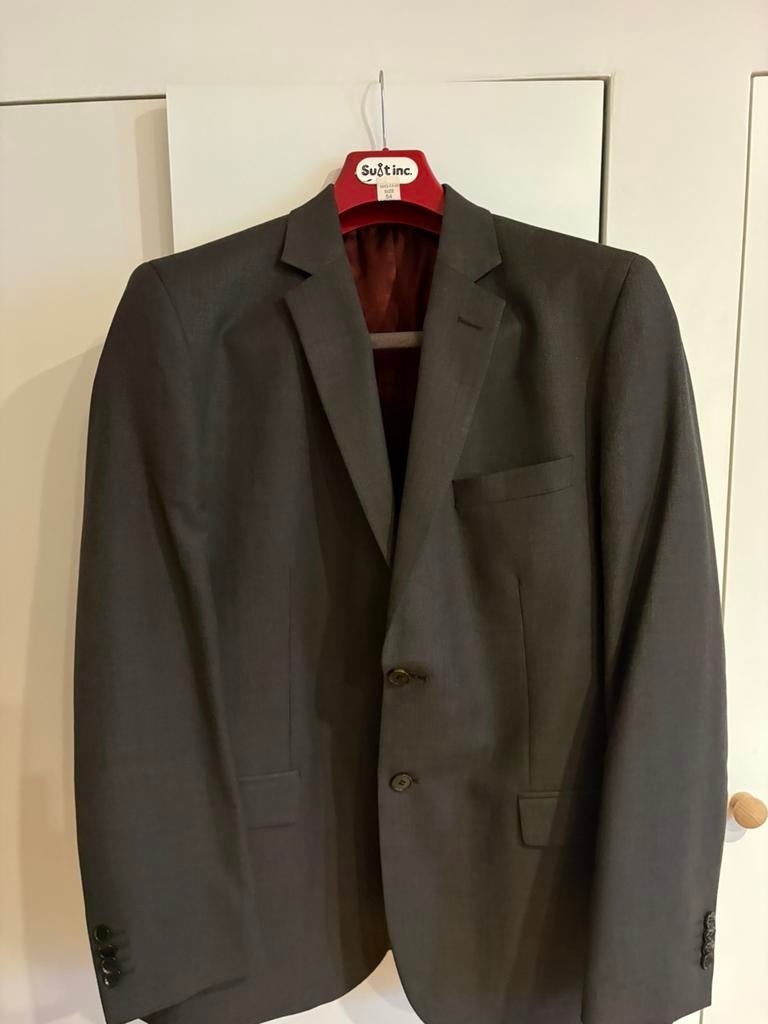 Bruin pak/kostuum, 100% wol, maat 54, slim fit, handgemaakt, Kleding | Heren, Kostuums en Colberts, Verzenden, Zo goed als nieuw