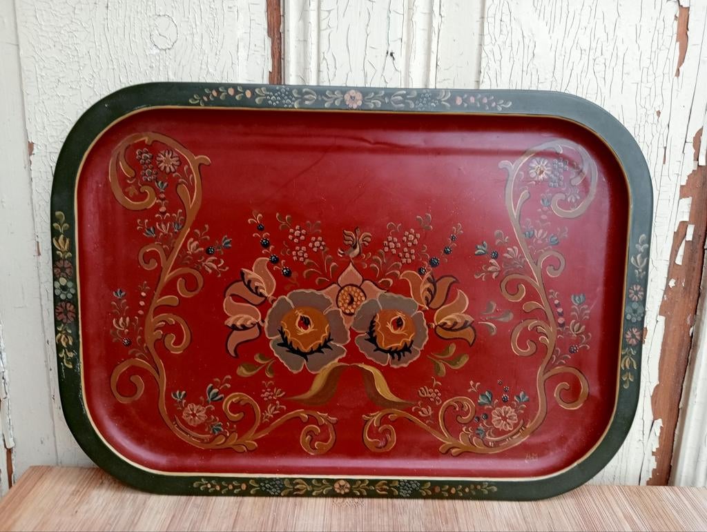 Metalen dienblad met Hindeloopen beschildering, Ophalen of Verzenden