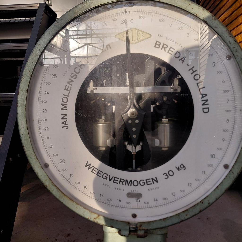 Antieke Jan Molenaar Weegschaal Breda - 35 kg, Ophalen of Verzenden, Zo goed als nieuw, Vloerweegschaal, Minder dan 50 kg