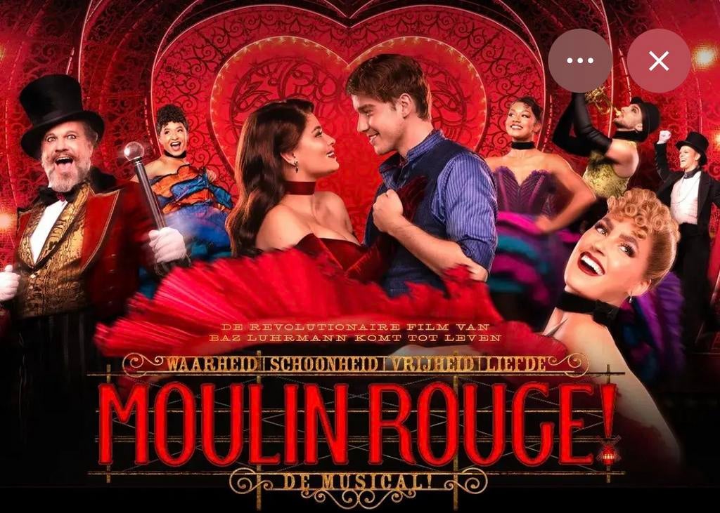 6 tickets Moulin Rouge musical zaterdag 11april om 15.00 uur, Drie personen of meer, April