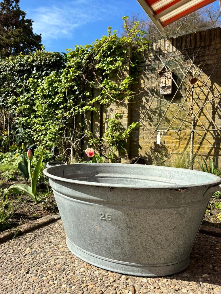 Oude zinken teil, tobbe, grote plantenbak, bloembak, Ophalen, Zo goed als nieuw, Metaal, 60 tot 100 cm