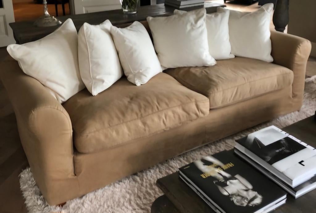 Linteloo 2 1/2 zits bank Camel kleur incl witte kussens, Huis en Inrichting, Banken | Bankstellen, Ophalen, Gebruikt, Overige maten