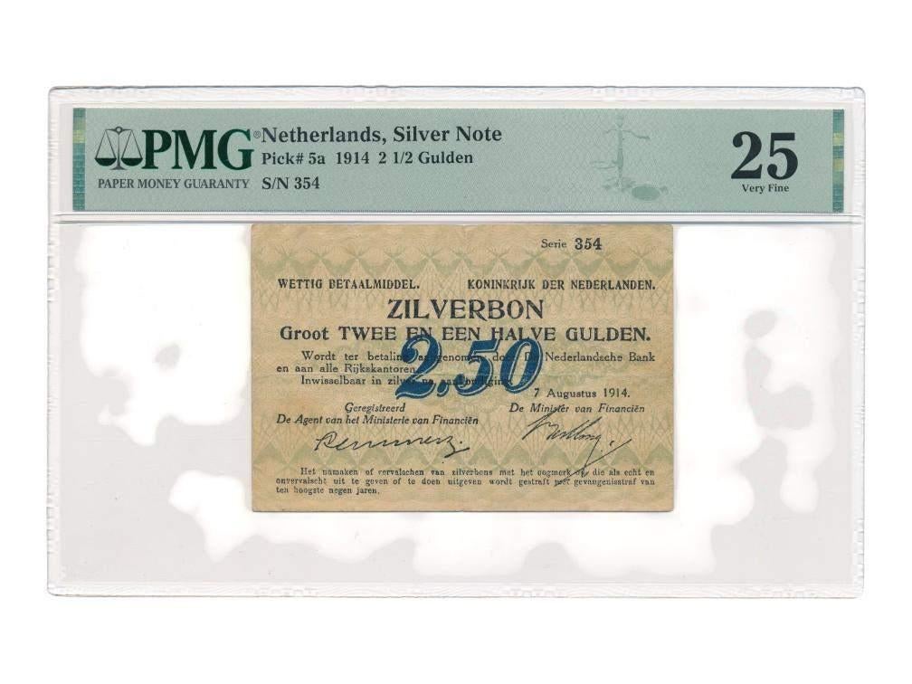 Nederland 2,5 gulden 1914 zilverbon PMG25
