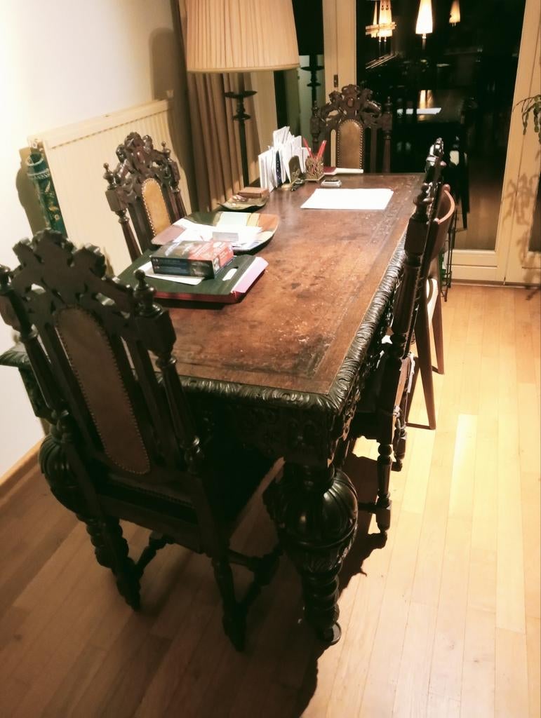 Antieke Engelse eettafel met 6 stoelen, Ophalen