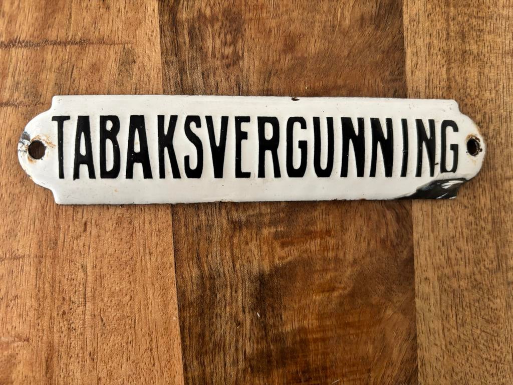 Oud bol emaille bordje Tabaksvergunning 16x3,6cm, Ophalen of Verzenden
