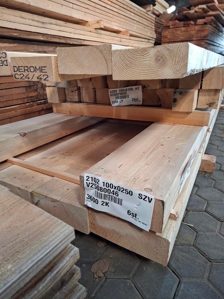 4 vuren balken 100 x 250 x 3.6m, Ophalen of Verzenden, Balk, Vuren, 50 mm of meer