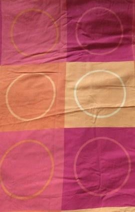 Vintage lap stof oranje rood met grote cirkels, Ophalen of Verzenden, Zo goed als nieuw, 30 tot 120 cm, Katoen