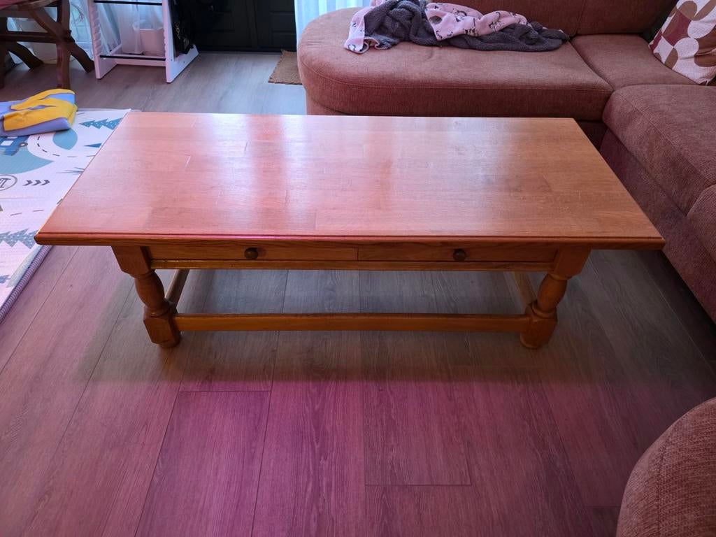 Massief Eiken Salontafel Oisterwijk met 2 Lades, Huis en Inrichting, Ophalen, Gebruikt, 100 tot 150 cm, Eikenhout