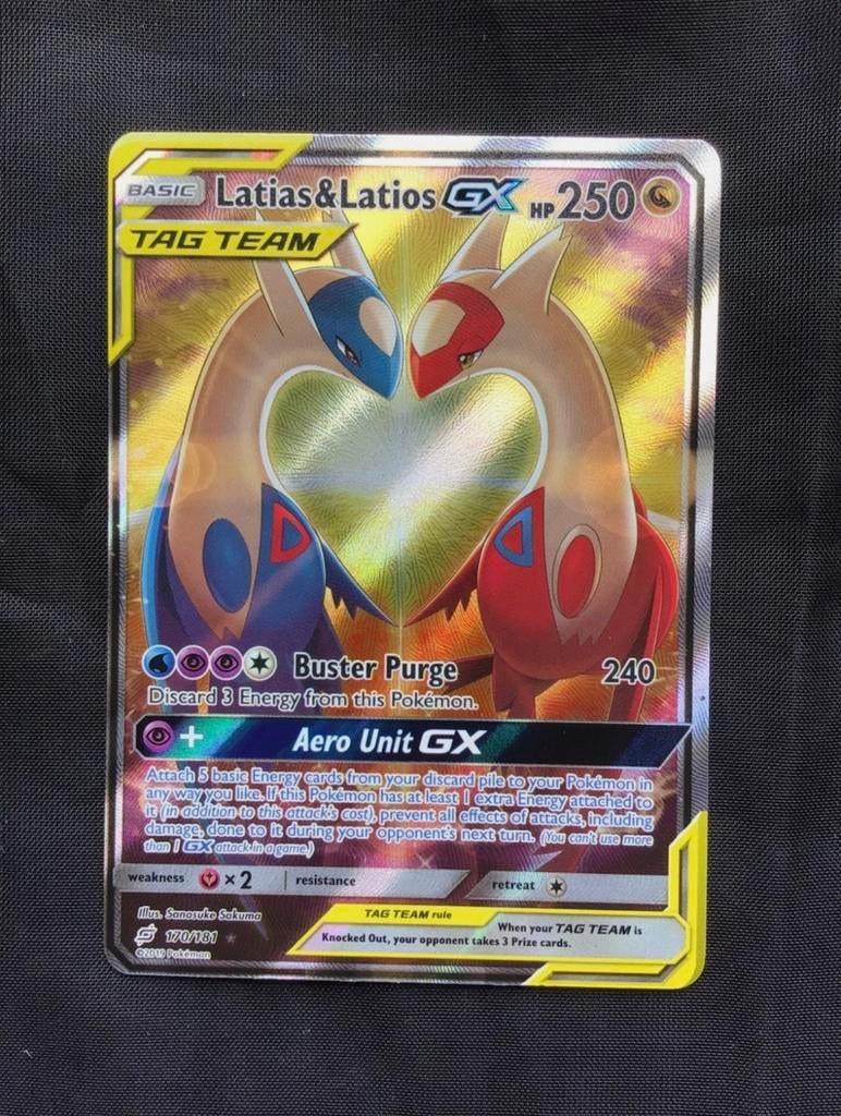 Latias & Latios GX Tag Team Pokemon Kaart (Full Art), Ophalen of Verzenden, Zo goed als nieuw, Losse kaart, Foil