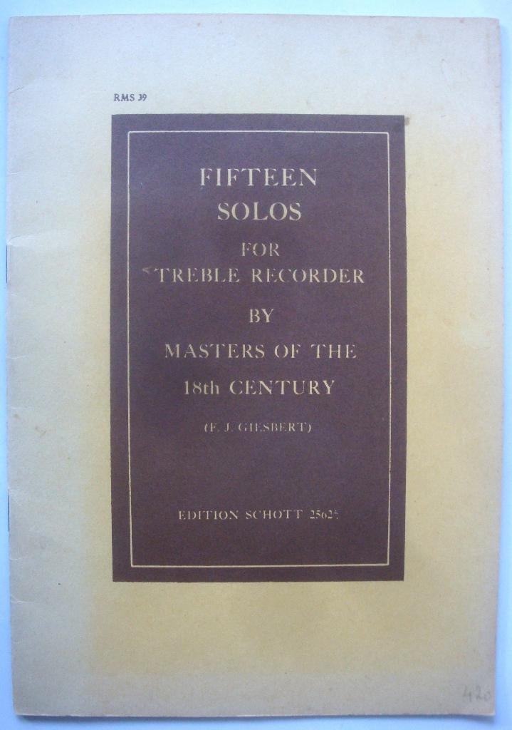 Fifteen Solos for Treble Recorder by Masters of the 18th Cen, Klassiek, Les of Cursus, Ophalen of Verzenden, Zo goed als nieuw