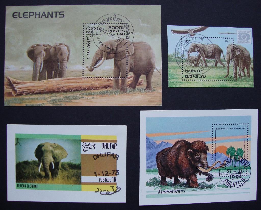 - 703 - 4 Blokjes met Olifanten., Postzegels en Munten, Postzegels | Thematische zegels, Gestempeld, Dier of Natuur, Verzenden