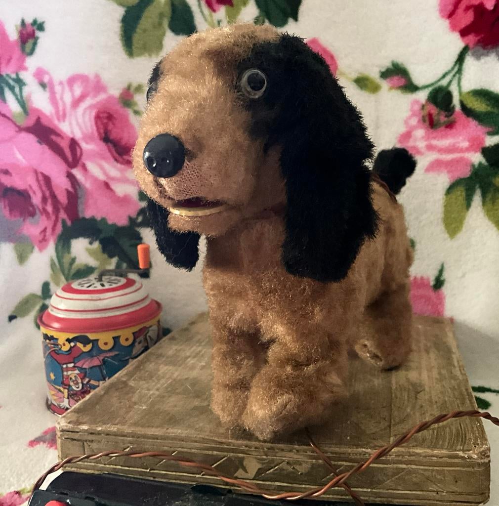 Antieke blikken mechanische hond met afstandsbediening japan, Ophalen of Verzenden