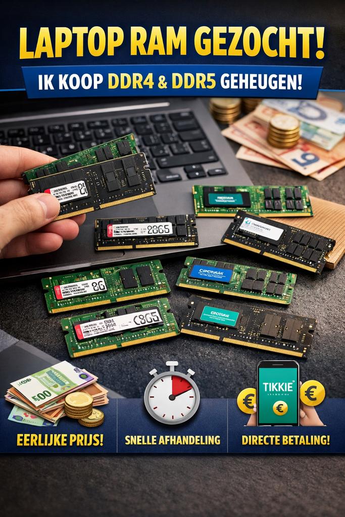 Laptop RAM Gezocht! Koop DDR4 & DDR5 Geheugen, Computers en Software, RAM geheugen, DDR4, Ophalen of Verzenden, Zo goed als nieuw