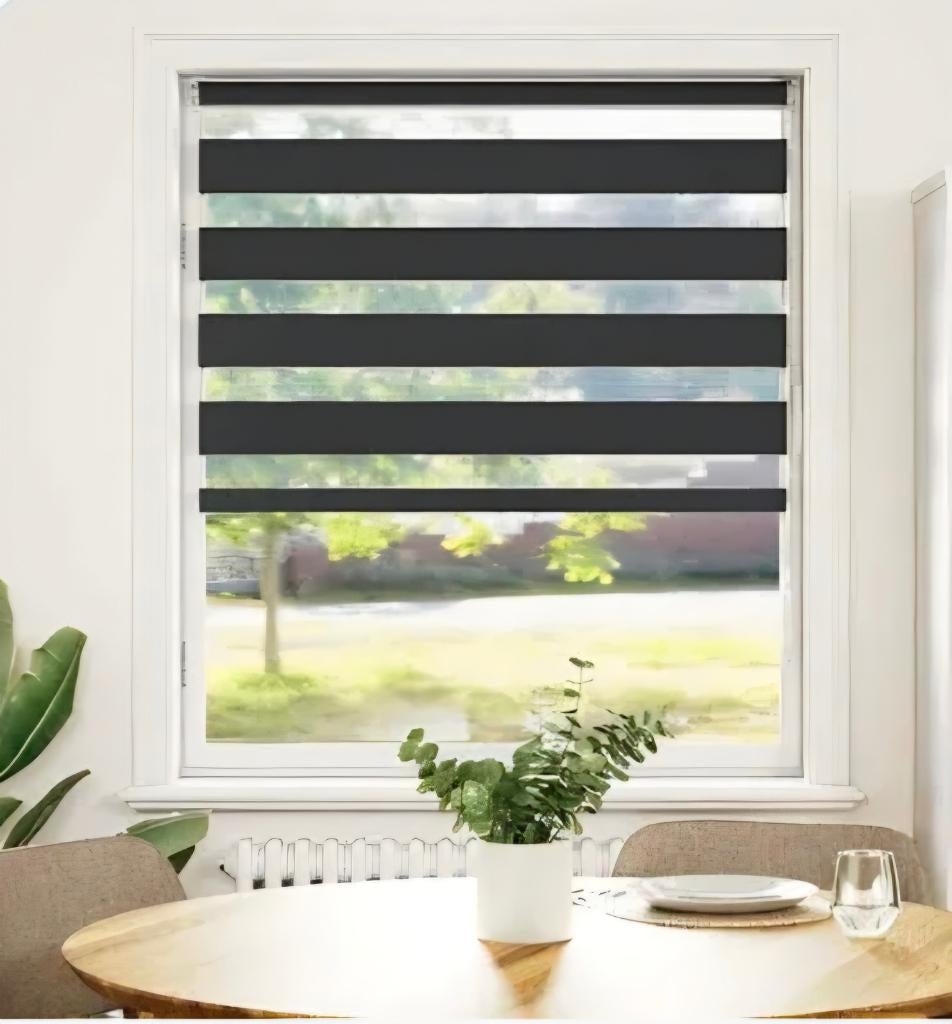 Duo rolgordijnen zwart, Huis en Inrichting, Stoffering | Gordijnen en Lamellen, Ophalen, 100 tot 150 cm, Zwart, Zo goed als nieuw