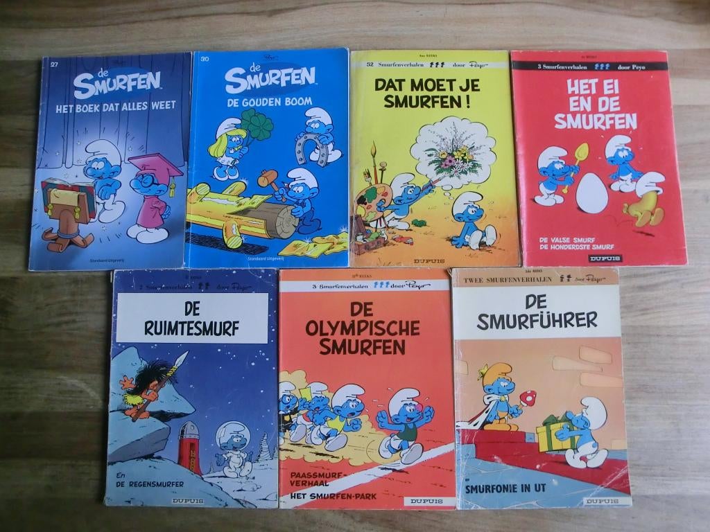 7 stripboeken uit de serie van de Smurfen, Meerdere stripboeken, Ophalen of Verzenden, Gelezen