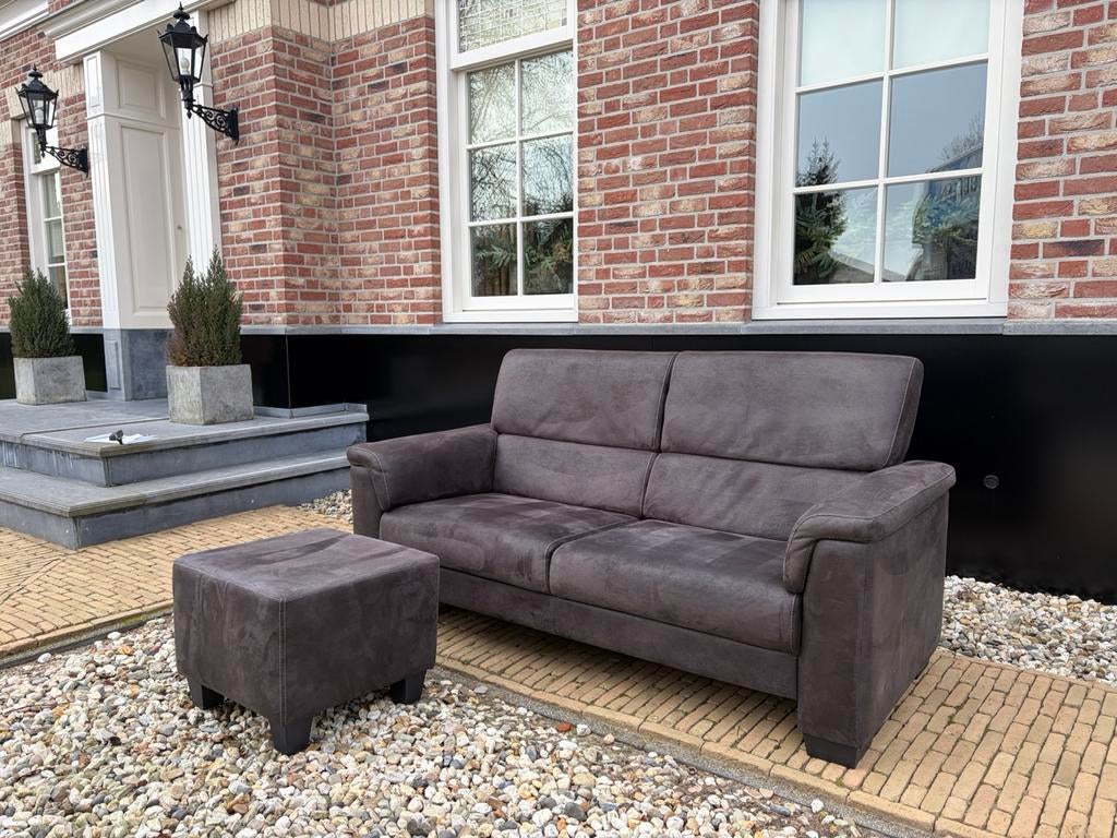 Bank met hocker Haveco bruin amazone leer hufterproof, Ophalen, Zo goed als nieuw, 75 tot 100 cm, Leer