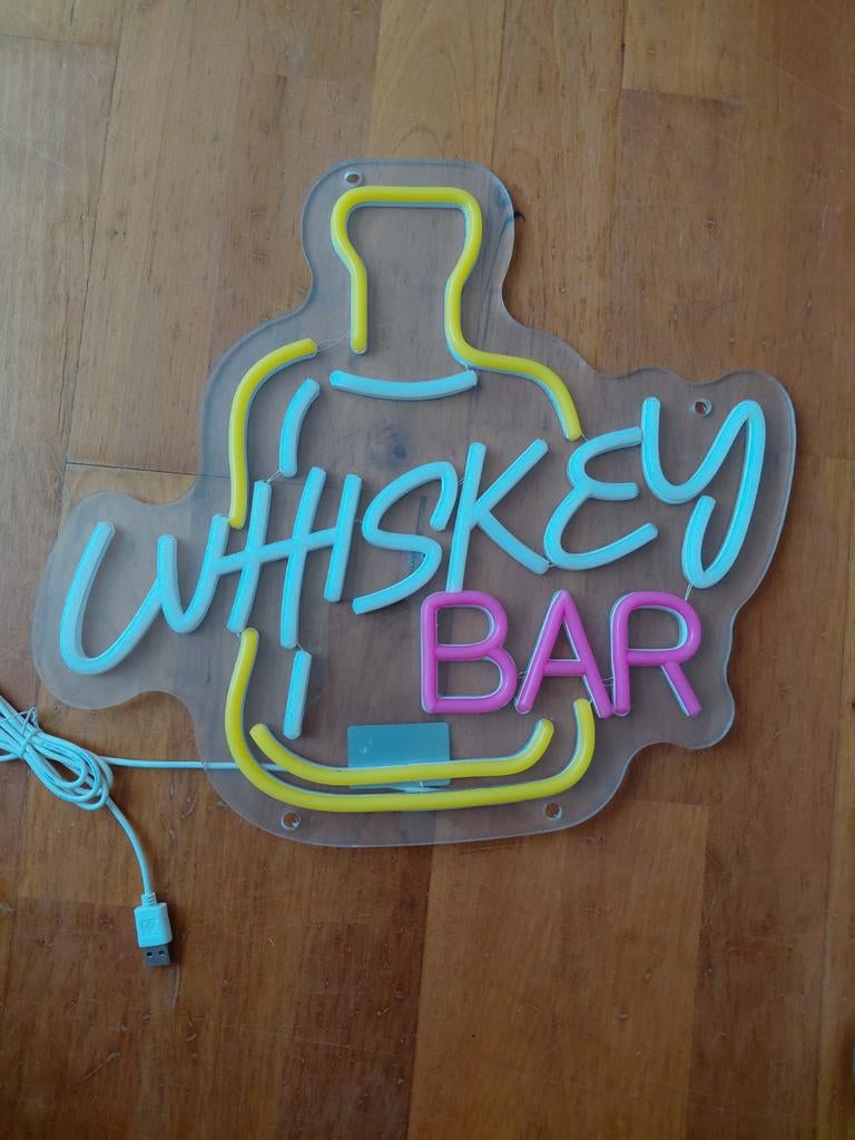 Neon "WHISKEY BAR" lichtbord, Ophalen, Nieuw, Mancave