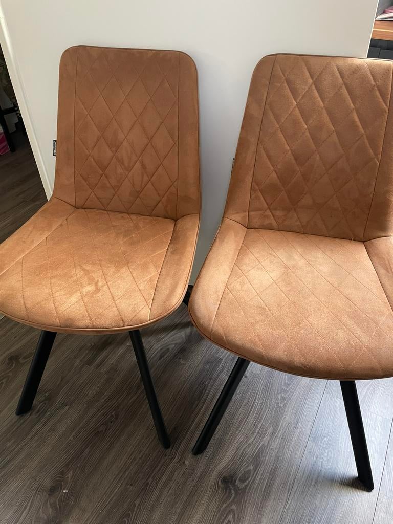 2 eetkamerstoelen van Bommel wonen cognac kleur, Ophalen, Bruin, Twee