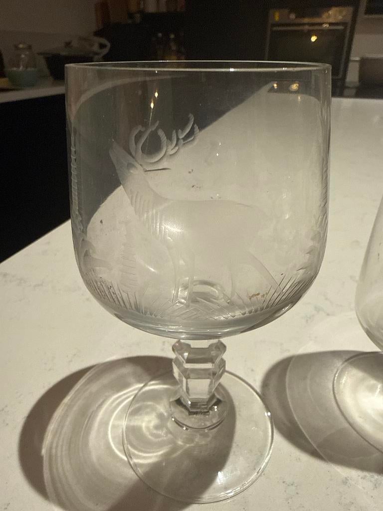 Antiek Loodglas Radgravure Fazanten - Theresienthal 1875-190, Antiek en Kunst, Ophalen of Verzenden