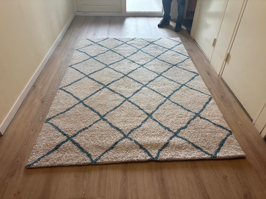 Vloerkleed wit met blauwe strepen 160 x 230, Huis en Inrichting, Stoffering | Tapijten en Kleden, Ophalen, Wit, 150 tot 200 cm