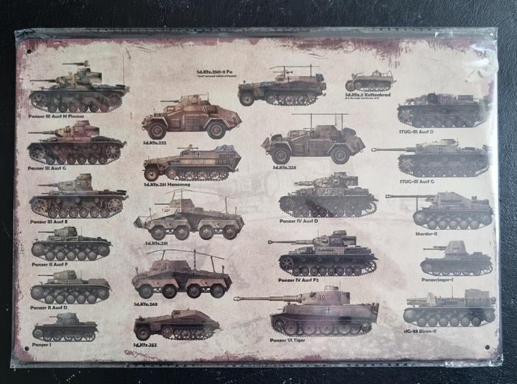 Metalen bord vintage-look duitse tanks/pantservoertuigen 1, Verzamelen, Militaria | Tweede Wereldoorlog, Ophalen of Verzenden