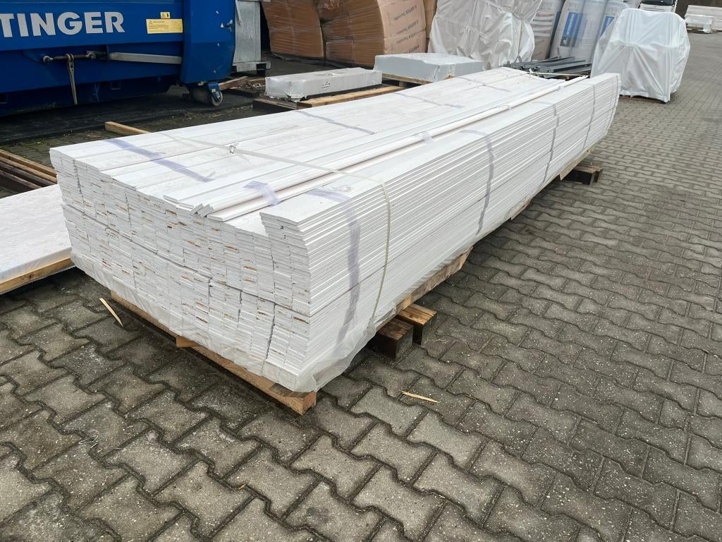 Partij Wit vuren plinten, 10x58mm, 3250 meter, Doe-het-zelf en Verbouw, Hout en Planken, Ophalen, Minder dan 25 mm, Nieuw, Plank