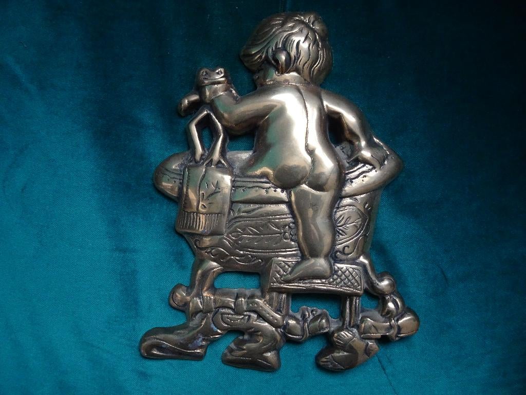 Grappig vintage koperen badkamer bordje, Antiek en Kunst, Ophalen of Verzenden