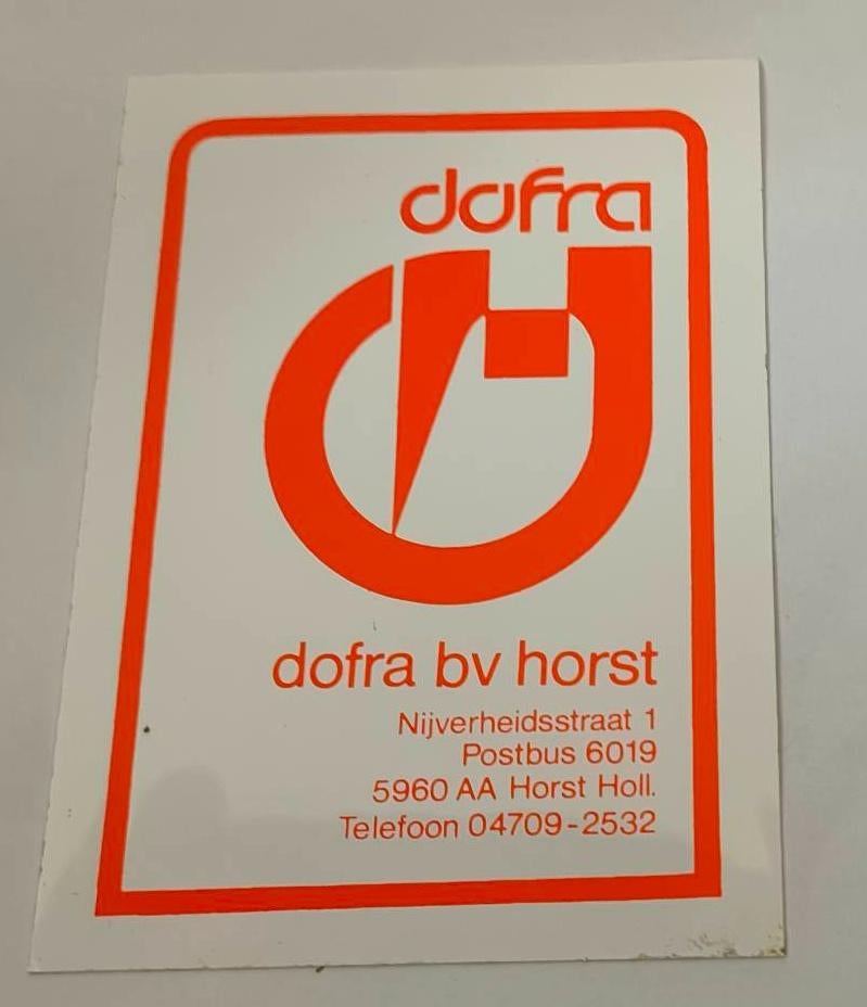 Sticker Dofra bv. Horst (1), Verzamelen, Ophalen of Verzenden, Nieuw, Bedrijf of Vereniging