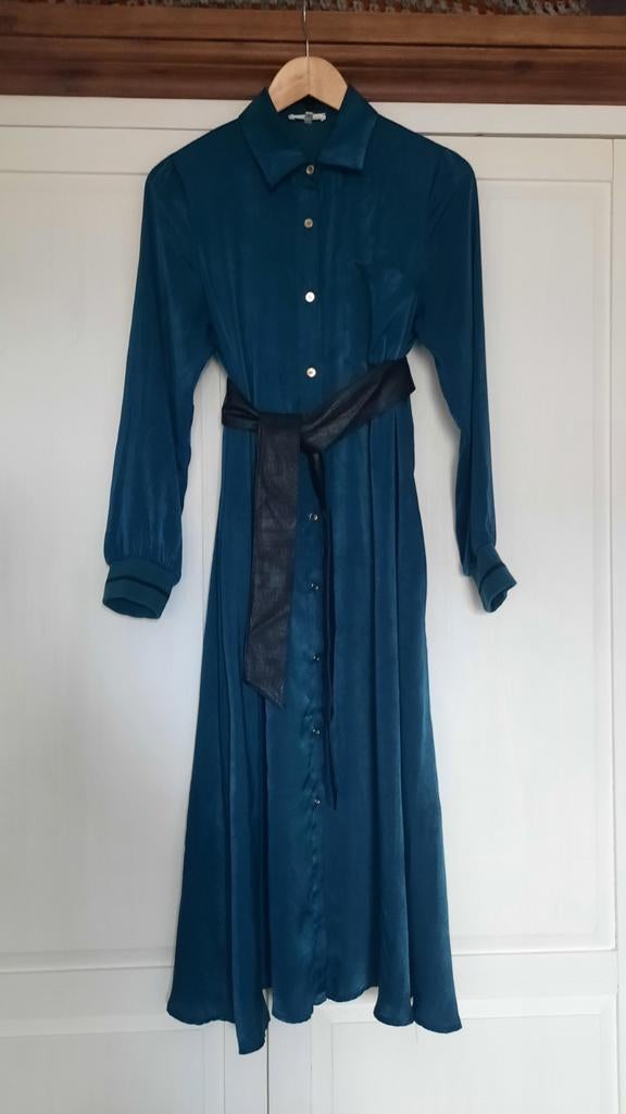 Kocca Jeans midi jurk petrolgroen maat S, Ophalen of Verzenden, Zo goed als nieuw, Blauw, Onder de knie