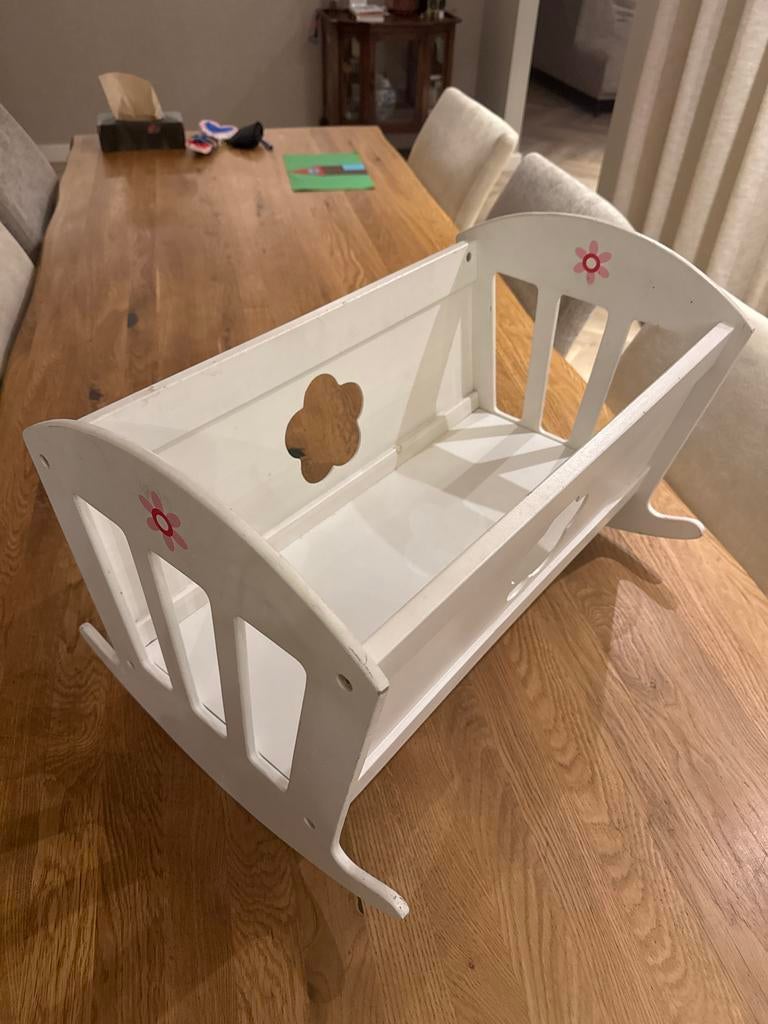 Houten poppenbedje - wit, Ophalen, Gebruikt, Babypop