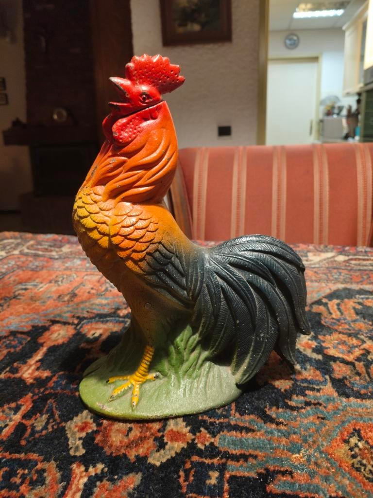 Oude gietijzeren spaarpot haan, Ophalen, Gebruikt
