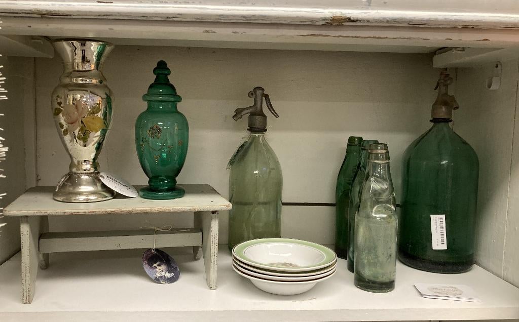 Brocante armeluis zilver / glazen potje / voetenbankje, Ophalen of Verzenden