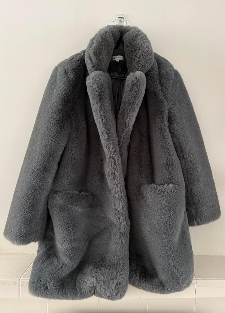 Bontjas grijs fake fur middellange imitatie bontjas nieuw L, Maat 52/54 (L), Carnaval, Nieuw, Ophalen of Verzenden